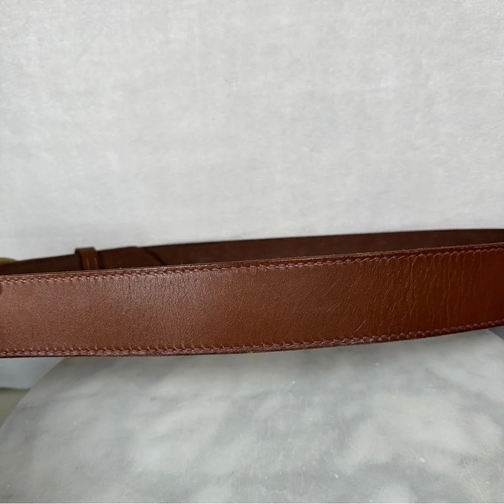 44 Brown dark Leather Belt gold buckle vintage brass ranger‎ western wide